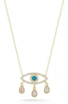 Sphera Milano 14k Over Silver Turquoise Cz Evil Eye Necklace In Gold
