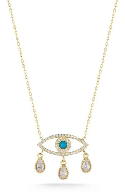 Sphera Milano 14k Over Silver Turquoise Cz Evil Eye Necklace In Gold