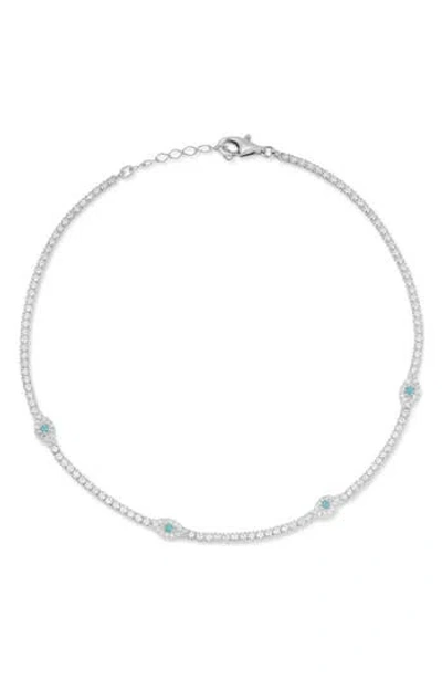 Sphera Milano Evil Eye Tennis Anklet In Silver