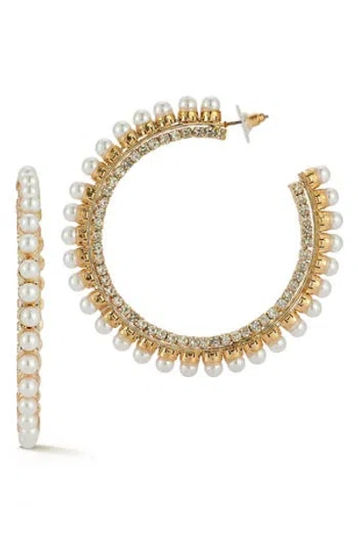 Sphera Milano Faux Pearl & Cubic Zirconia Hoop Earrings In Gold