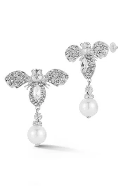 Sphera Milano Faux Pearl Bee Drop Earrings In Metallic