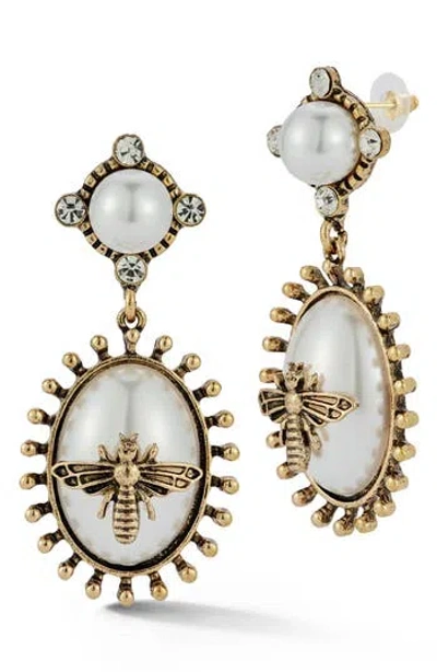 Sphera Milano Faux Pearl Bee Oval Drop Earrings In Gold