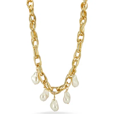 Sphera Milano Faux Pearl Charm Necklace In Gold