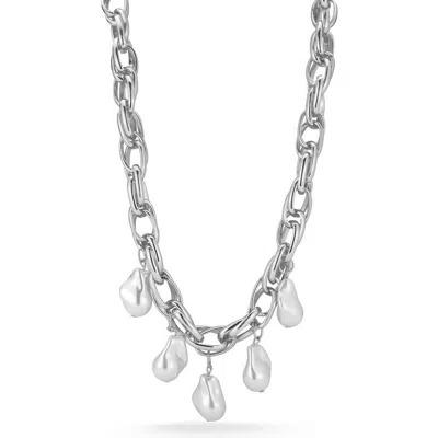 Sphera Milano Faux Pearl Charm Necklace In Silver