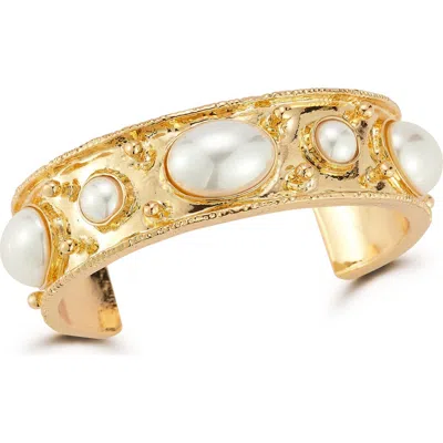 Sphera Milano Faux Pearl Cuff Bracelet In Gold