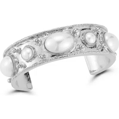 Sphera Milano Faux Pearl Cuff Bracelet In Silver