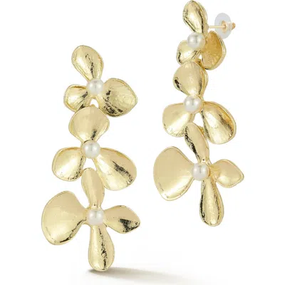 Sphera Milano Faux Pearl Flower Drop Earrings In Gold