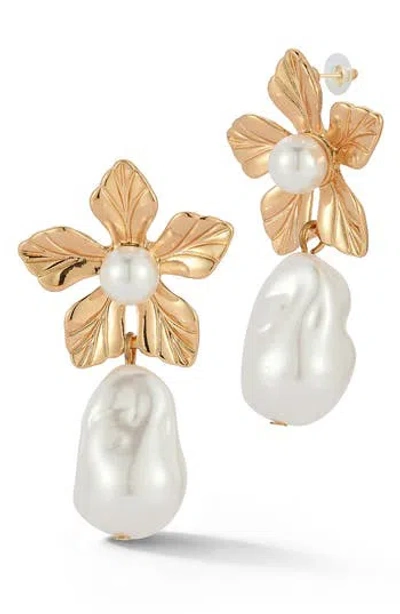 Sphera Milano Faux Pearl Flower Drop Earrings In Multi