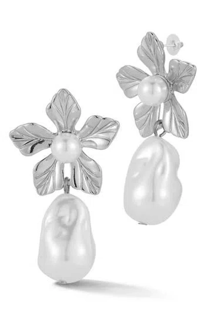Sphera Milano Faux Pearl Flower Drop Earrings In Metallic