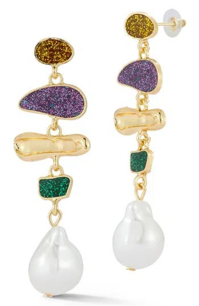 Sphera Milano Faux Pearl Glitter Station Drop Earrings