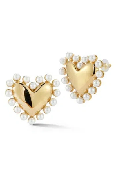 Sphera Milano Faux Pearl Heart Stud Earrings