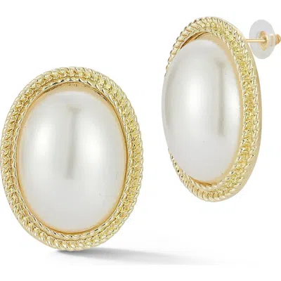 Sphera Milano Faux Pearl Oval Stud Earrings