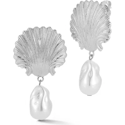 Sphera Milano Faux Pearl Seashell Drop Earrings In Metallic