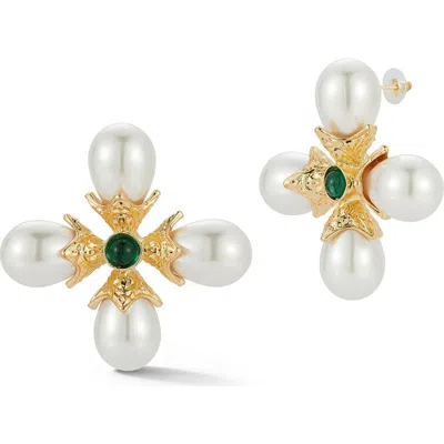 Sphera Milano Faux Pearl Statement Drop Earrings In Gold