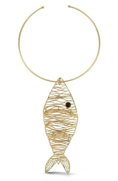 Sphera Milano Plated Fish Collar Necklace In Gold