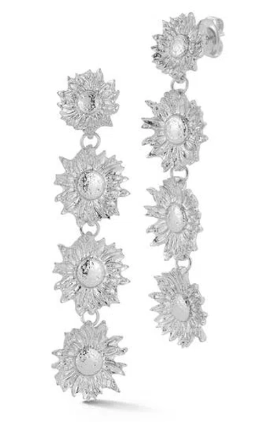 Sphera Milano Floral Linear Drop Earrings In Silver
