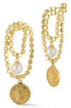 Sphera Milano Freshwater Pearl & Coin Drop Earrings In Gold
