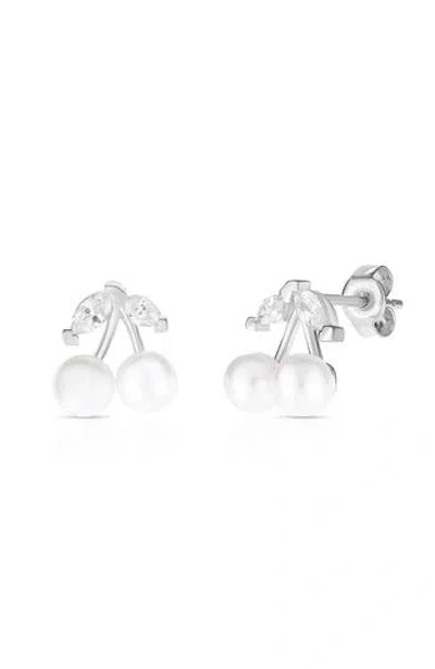 Sphera Milano Freshwater Pearl & Cubic Zirconia Cherry Stud Earrings In Silver