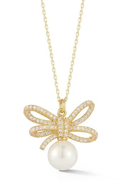Sphera Milano Freshwater Pearl Bow Pendant Necklace In Gold