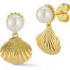 Sphera Milano Freshwater Pearl Shell Stud Earrings In Gold