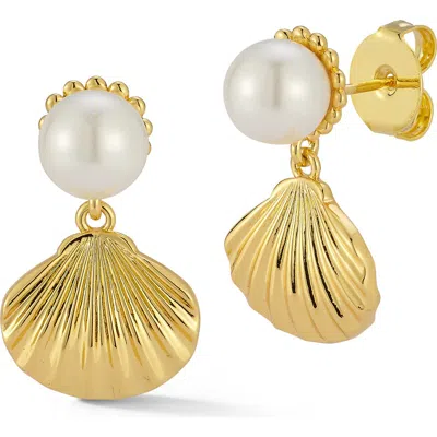 Sphera Milano Freshwater Pearl Shell Stud Earrings In Gold