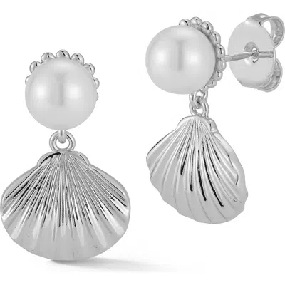Sphera Milano Freshwater Pearl Shell Stud Earrings In Metallic