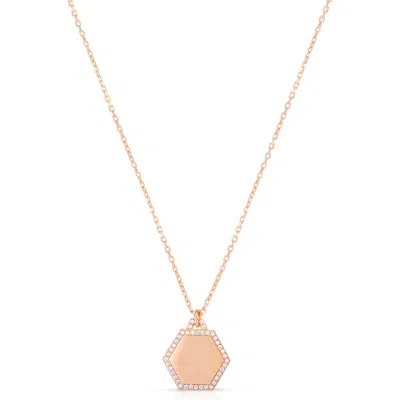 Sphera Milano Gilded Hexagon Pendant Necklace In Pink