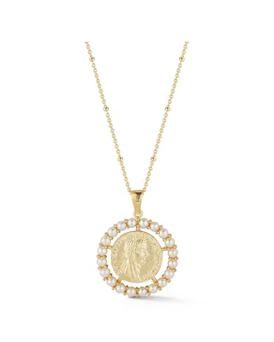 Sphera Milano Gold Over Silver Pearl Coin Pendant Necklace