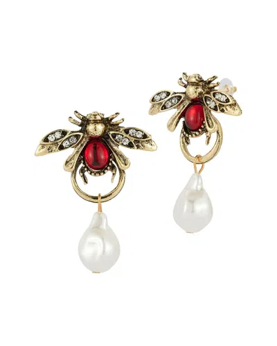 Sphera Milano Gold-plated 21mm Pearl Cz Earrings In Red