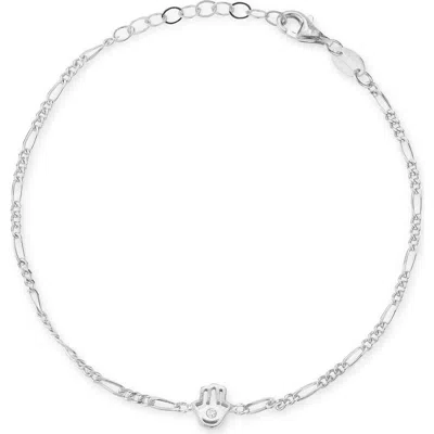 Sphera Milano Hamsa Cubic Zirconia Figaro Link Bracelet In Silver