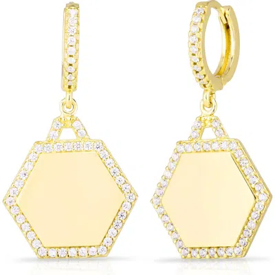 Sphera Milano Hexagon Huggie Hoop Drop Earrings In Gold
