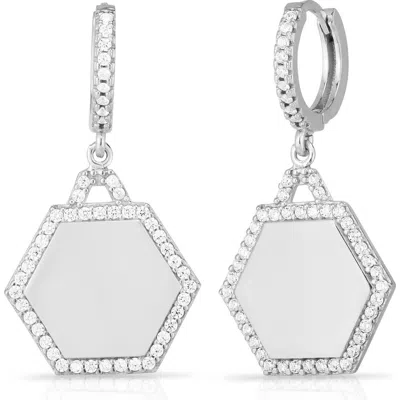 Sphera Milano Hexagon Huggie Hoop Drop Earrings In Silver