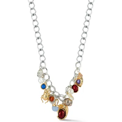 Sphera Milano Multi Charm Pendant Necklace In Silver