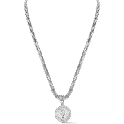 Sphera Milano Pavé Coin Pendant Popcorn Chain Necklace In Silver