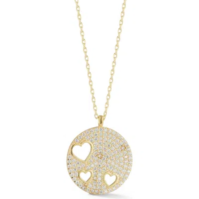 Sphera Milano Pavé Cubic Zirconia Heart Medallion Pendant Necklace In Gold