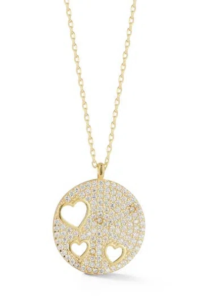 Sphera Milano Pavé Cubic Zirconia Heart Medallion Pendant Necklace In Gold