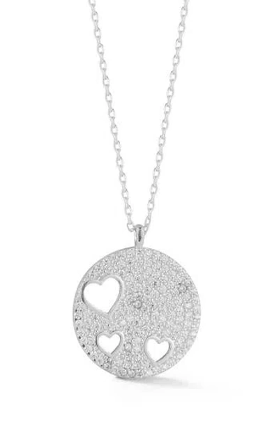 Sphera Milano Pavé Cubic Zirconia Heart Medallion Pendant Necklace In Silver
