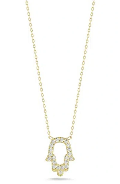 Sphera Milano Pavé Cubic Zirconia Open Hamsa Pendant Necklace In Gold