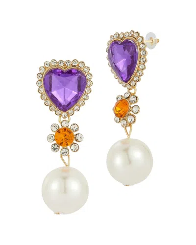 Sphera Milano Plated 19.5mm Pearl Cz Earrings In Gold