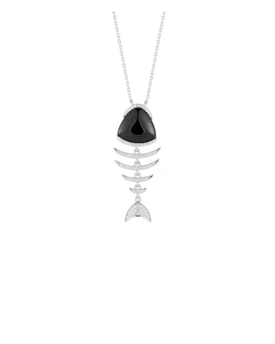 Sphera Milano Plated Black Agate Cz Necklace In Metallic