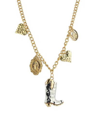 Sphera Milano Plated Cowboy Boot Heart Charm Necklace In Gold