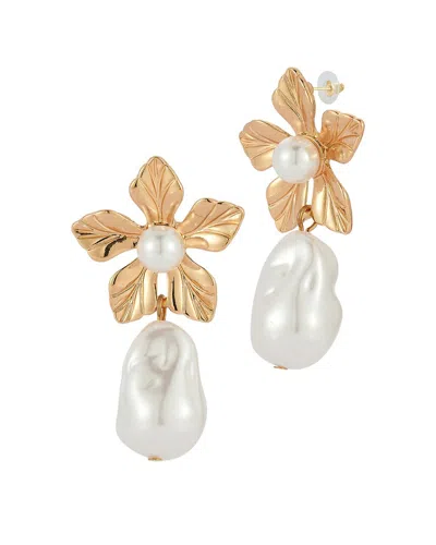 Sphera Milano Faux Pearl Flower Drop Earrings In Multi
