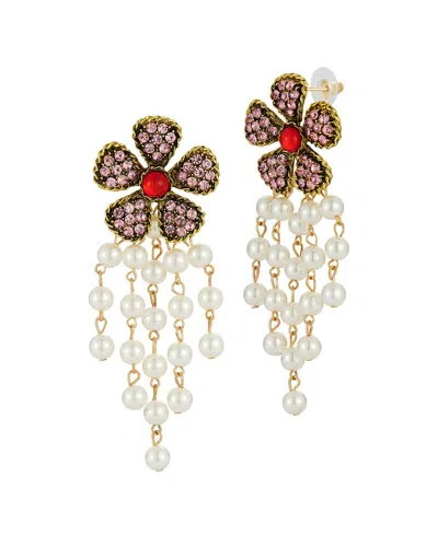 Sphera Milano Crystal Flower Faux Pearl Drop Earrings