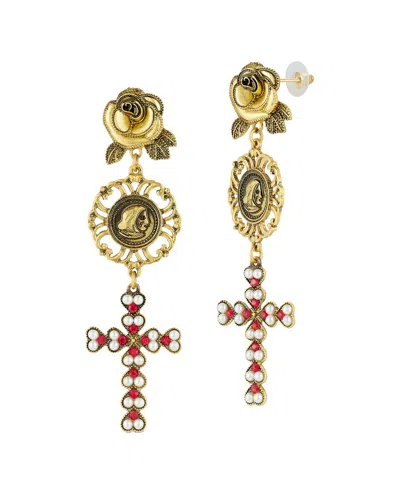 Sphera Milano Plated Rose Cross Earrings