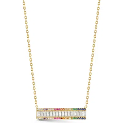Sphera Milano Rainbow Cz Bar Pendant Necklace In Gold