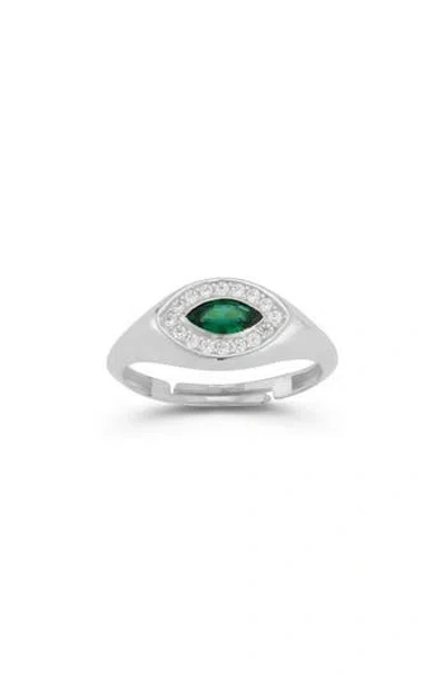 Sphera Milano Rhodium Plate Marquise Cut Cz Signet Ring In Silver