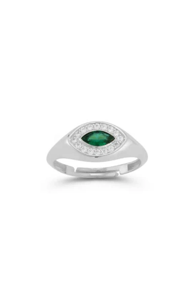 Sphera Milano Rhodium Plate Marquise Cut Cz Signet Ring In Silver