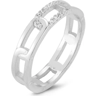 Sphera Milano Rhodium Plated Cz Chain Link Ring In Silver