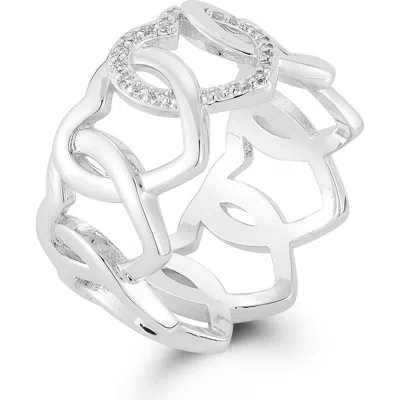 Sphera Milano Rhodium Plated Heart Band Ring In Metallic