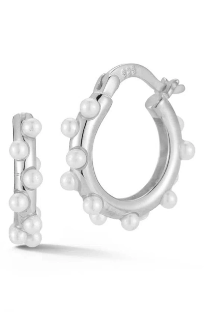 Sphera Milano Rhodium Plated Sterling Silver 2.3mm Cultured Pearl Huggie Hoop Earrings